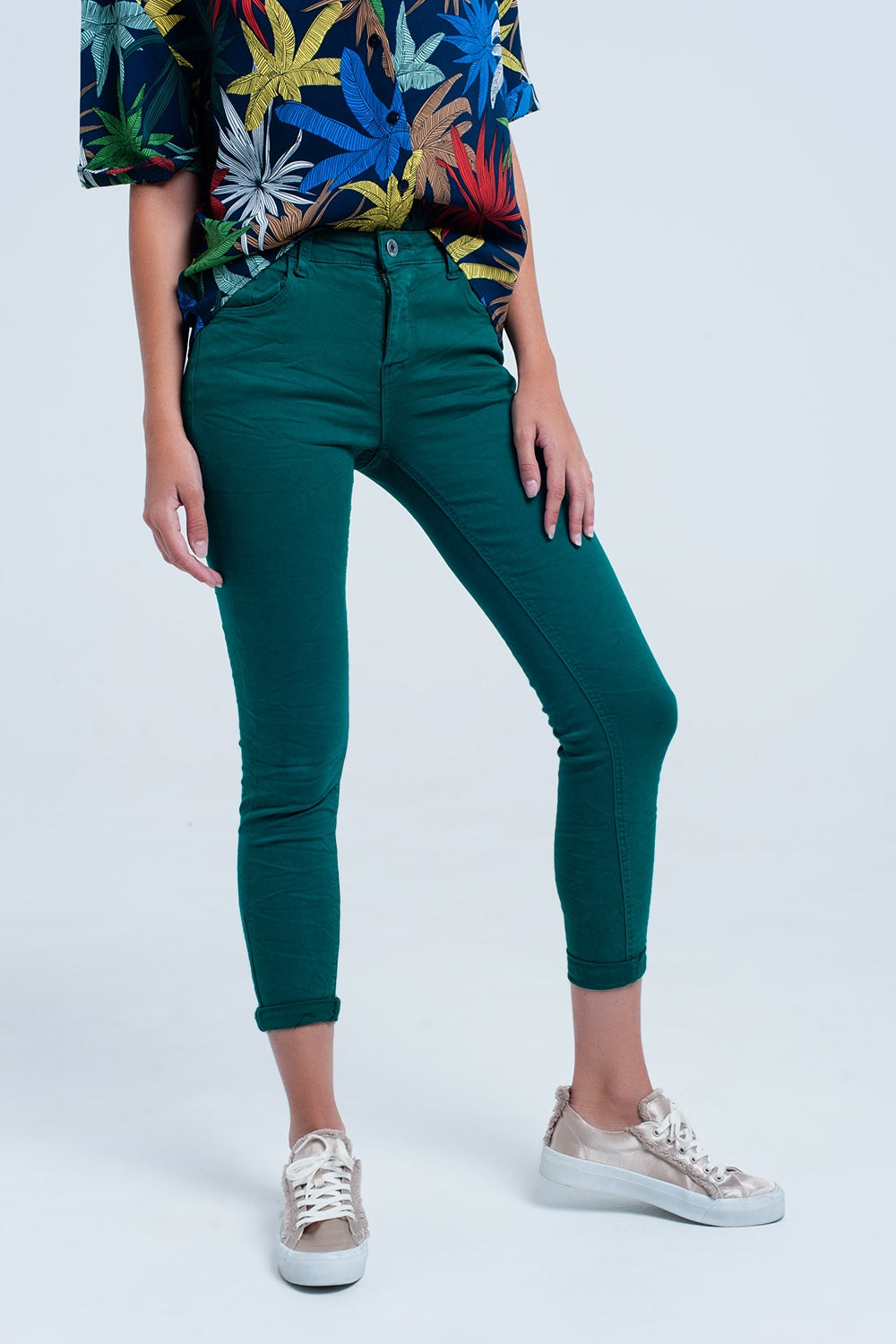 Q2 Skinny green elastic jeans