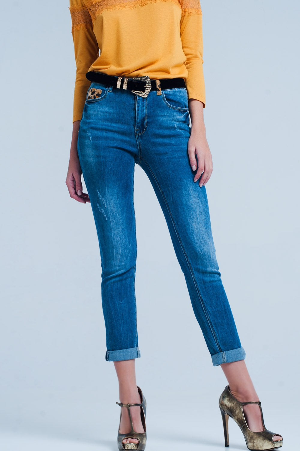 Q2 skinny jeans with leopard detail