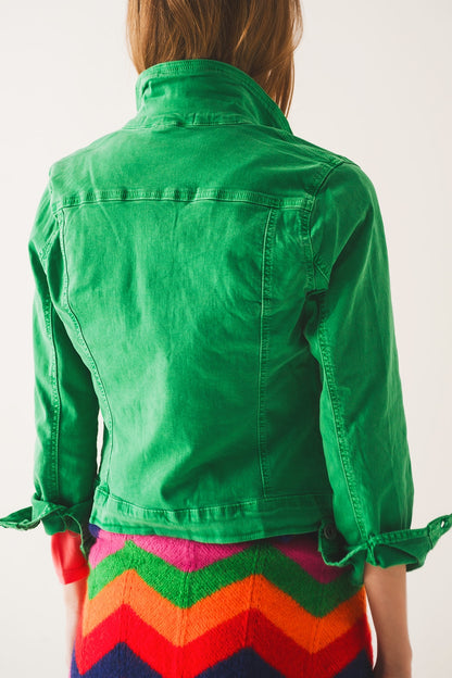 Slim denim trucker jacket in bright green