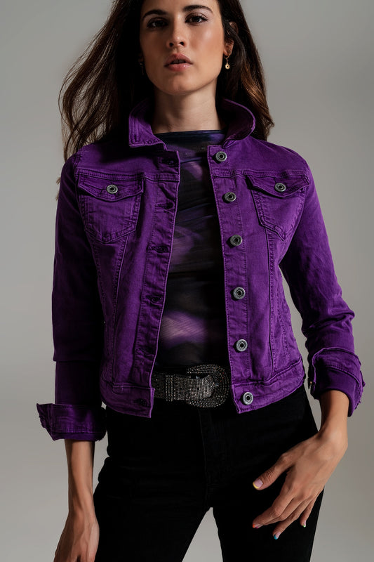 Q2 Slim denim trucker jacket in purple