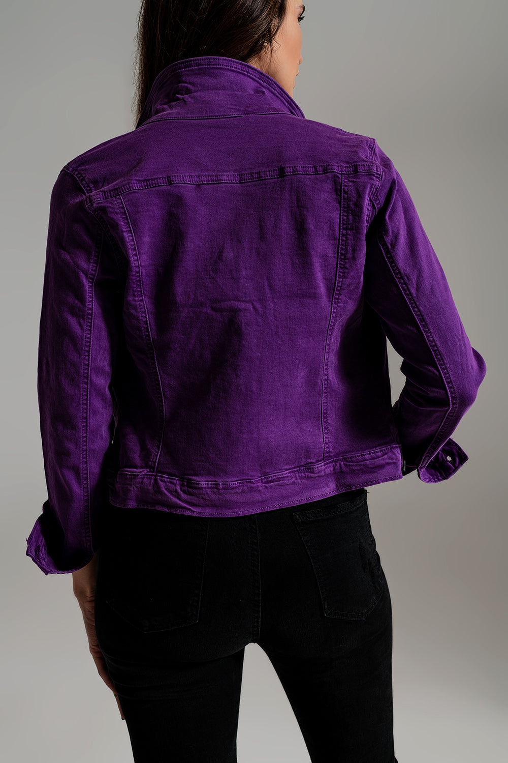 Q2-Slim denim trucker jacket in purple-Jackets