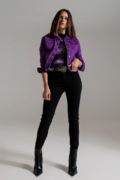 Q2-Slim denim trucker jacket in purple-Jackets