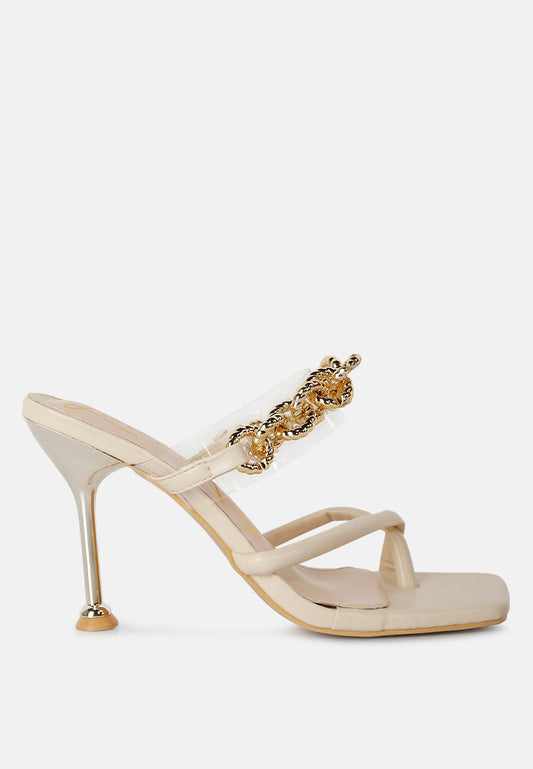 social bee link chain embellished heel sandals-0