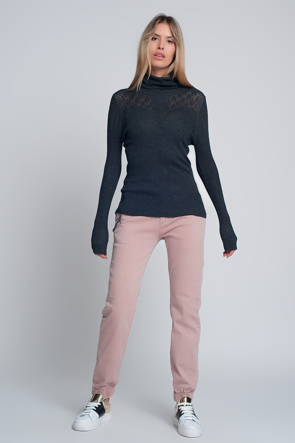 Soft ribbed sweater with turtleneck in graySweaters