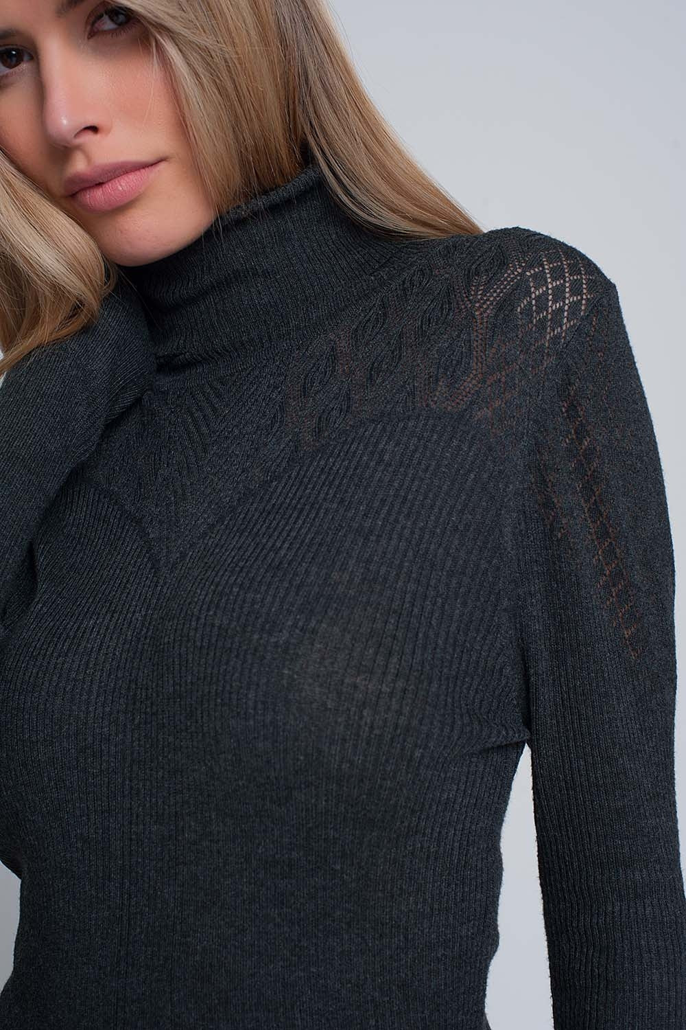 Soft ribbed sweater with turtleneck in graySweaters