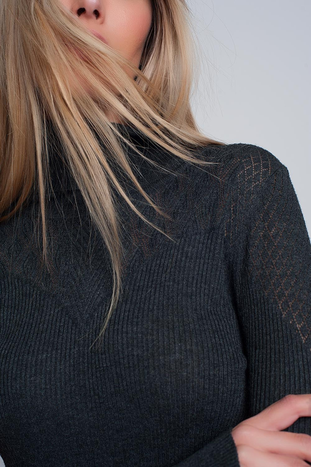 Soft ribbed sweater with turtleneck in graySweaters