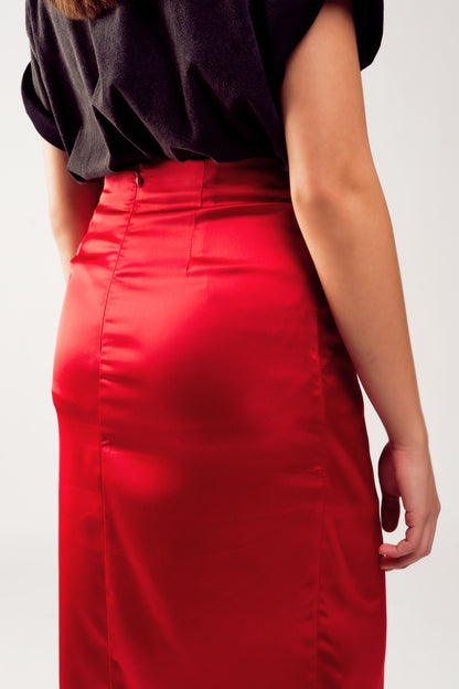 Split front midi skirt in red