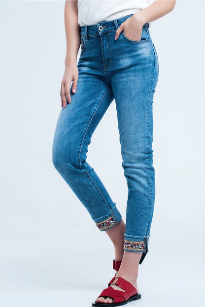 Q2 Straight ankle jeans with crystal detail
