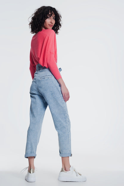 Straight cut jeans in light denim with beltJeans