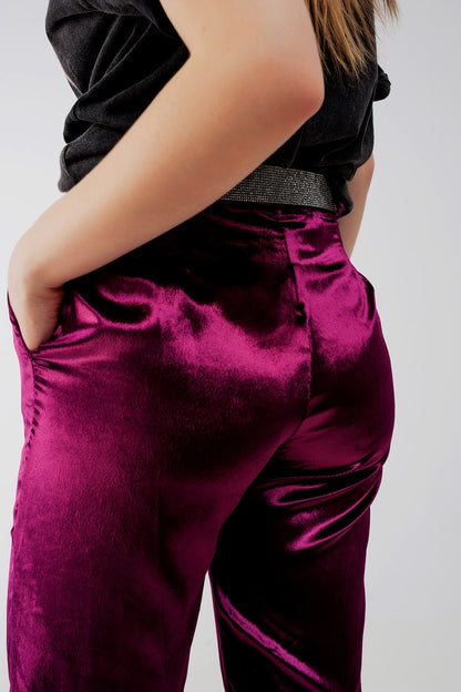 Straight leg velvet pants in purple
