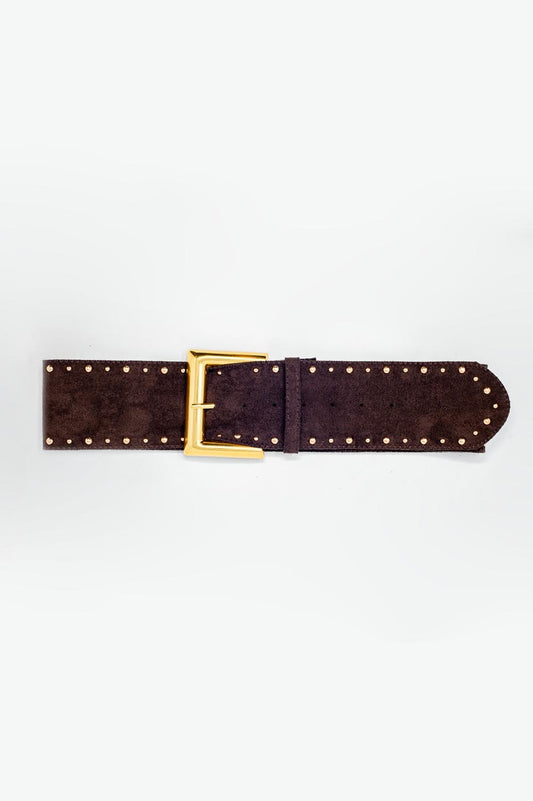 Suede square buckle waist and hip belt in brown Posh Styles Apparel