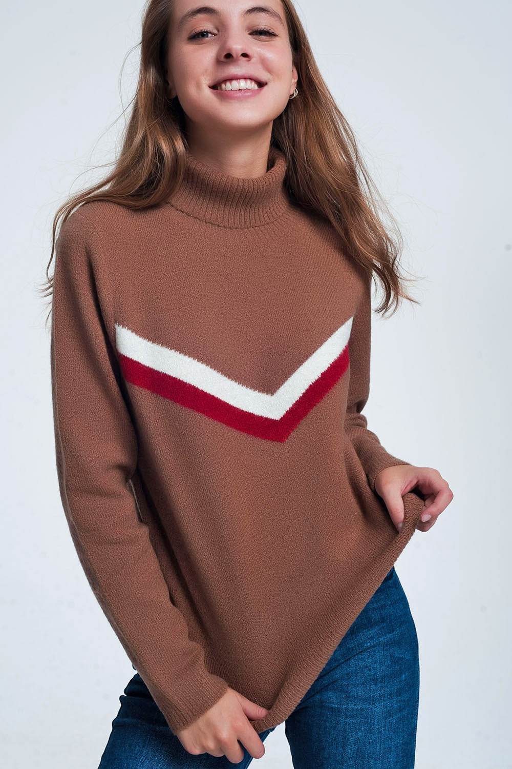 sweater with chevron detail in brownSweaters