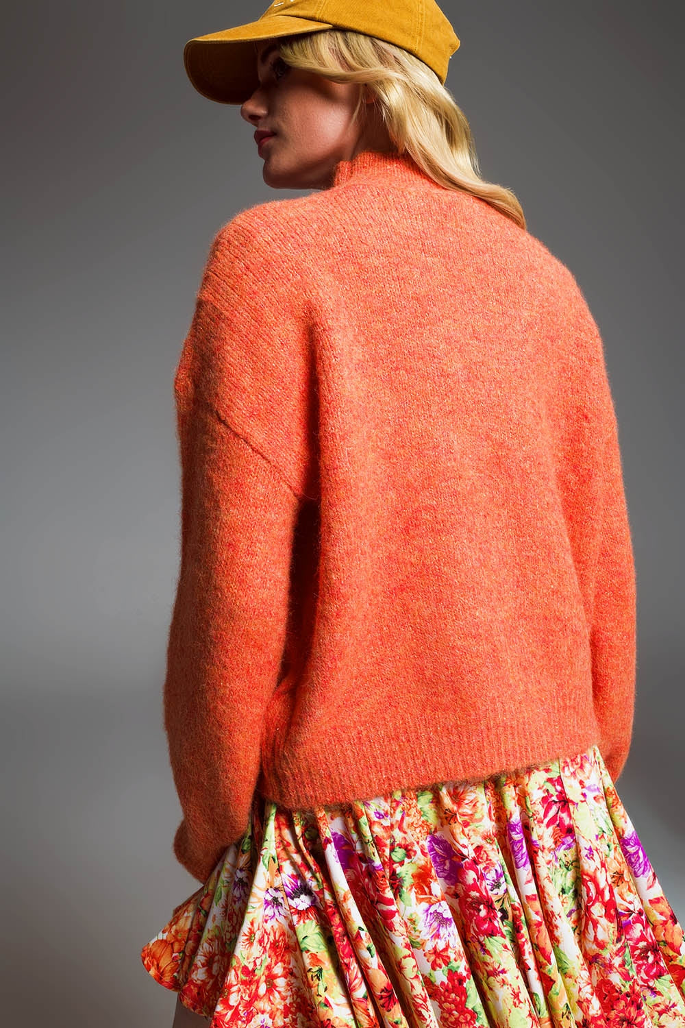 Sweater With Chimney Style Collard In Metallic Thread Orange