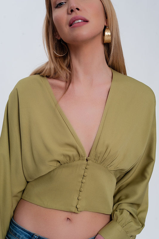 Q2 Top with puff sleeves in green