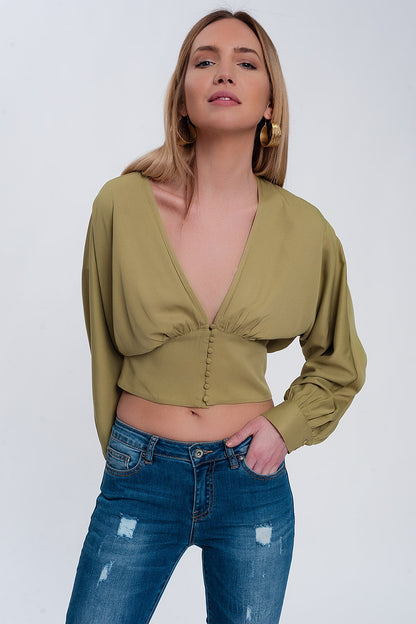 Top with puff sleeves in greenShort Sleeve Tops