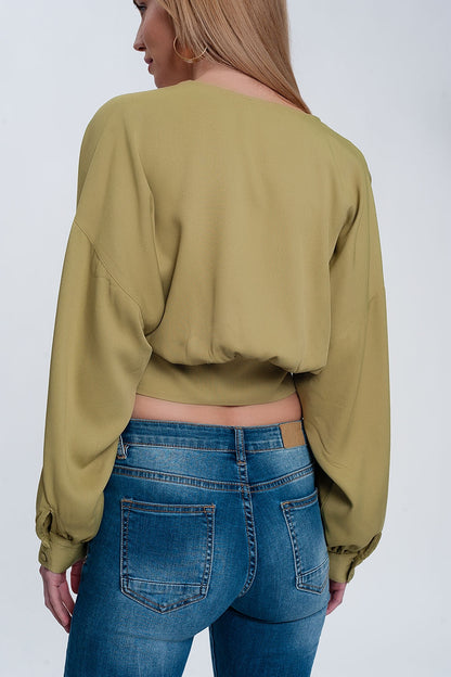 Top with puff sleeves in greenShort Sleeve Tops