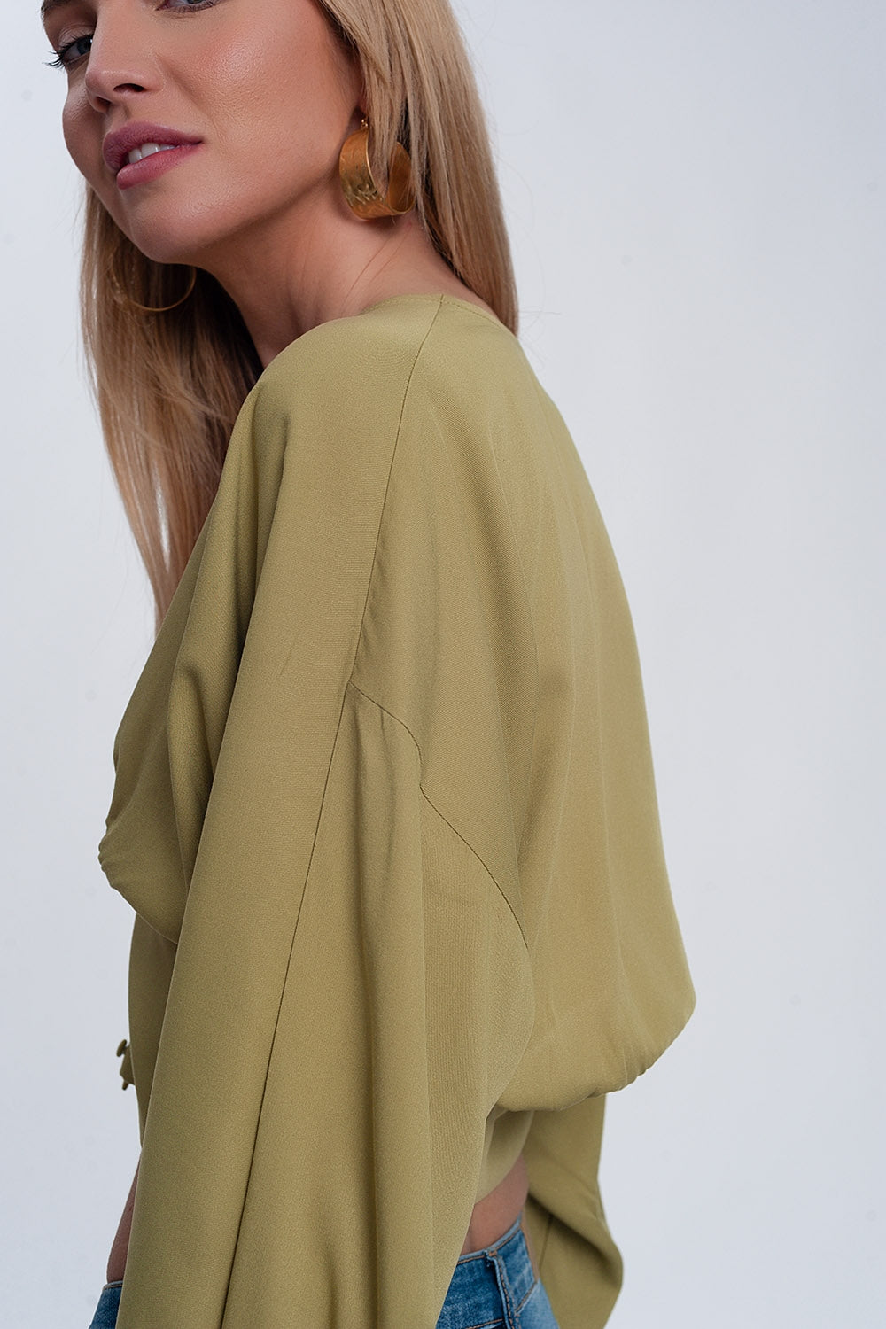 Top with puff sleeves in greenShort Sleeve Tops