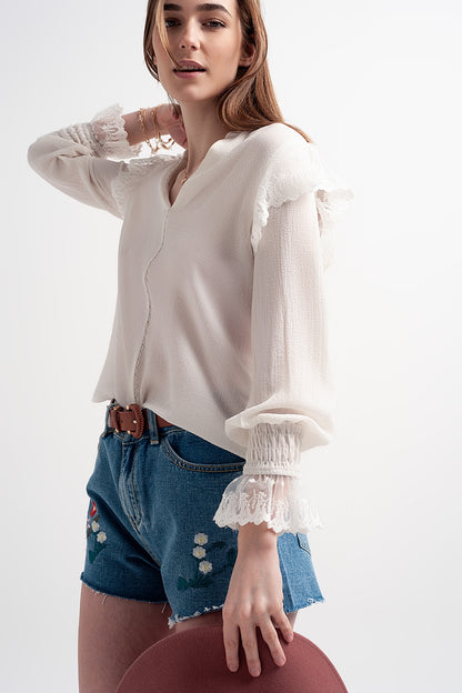 Volume sleeve blouse with cuff sleeve in oysterShirts