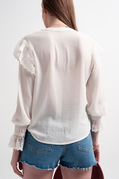 Volume sleeve blouse with cuff sleeve in oysterShirts