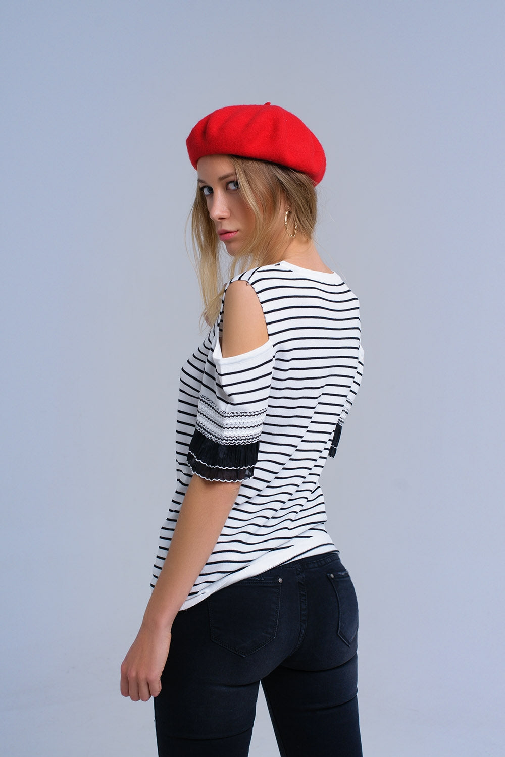 White striped sweater with embroiderySweaters