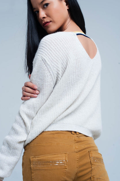 Q2 White Sweater with Open Back Detail