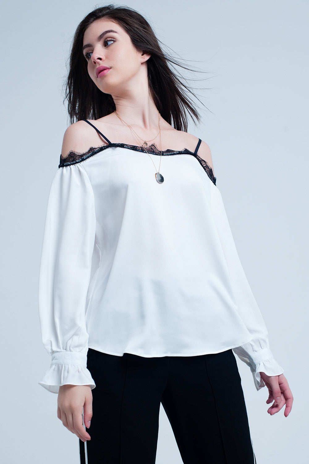 White top with black lace and bare shouldersShirts