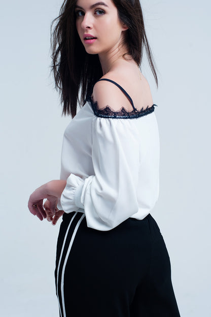 White top with black lace and bare shouldersShirts