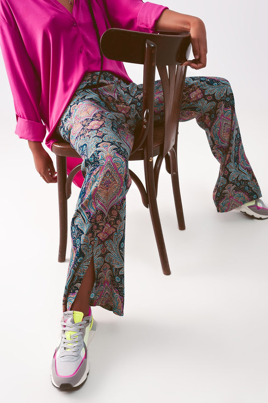 Q2 Wide leg pants in navy paisley print