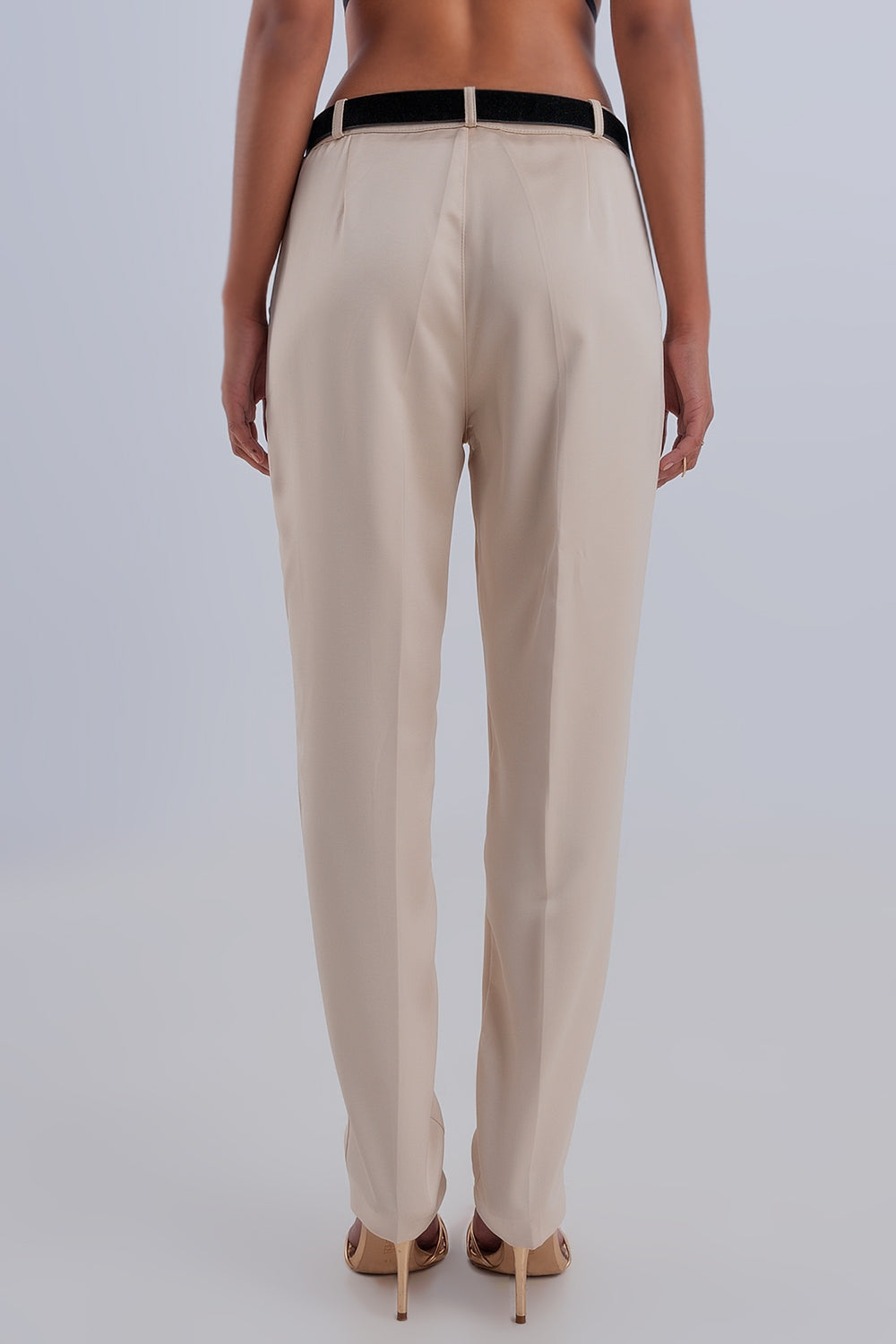 Wide leg satin pants in beigePants