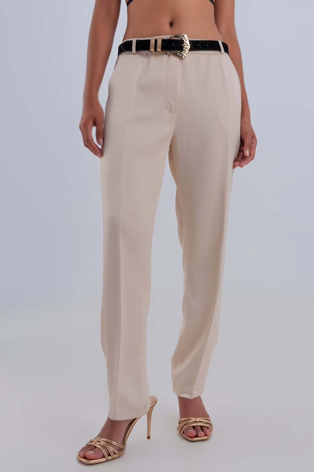 Wide leg satin pants in beigePants